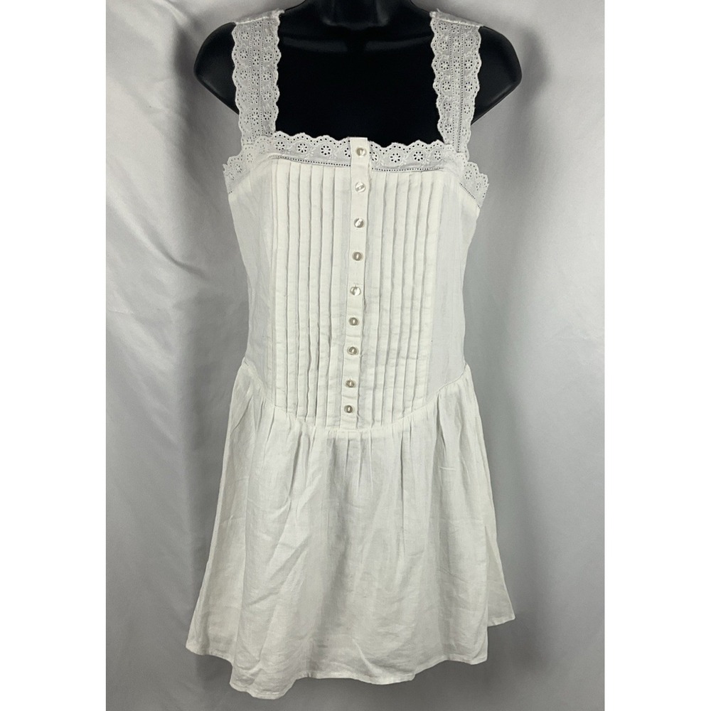 Gap Women's Small White Pintuck Eyelet Drop Waist Dress Smocked Back Lined